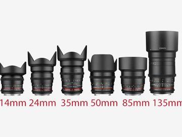 Rentals: Rokinon Prime 6 Lens Set (14, 24, 35, 50, 85, 135mm)